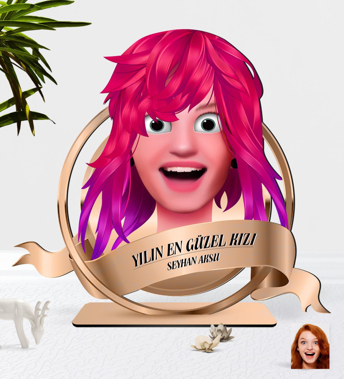 Kişiye Özel Kadın Animasyon Karikatürlü 3D Ahşap Biblo Plaket-10