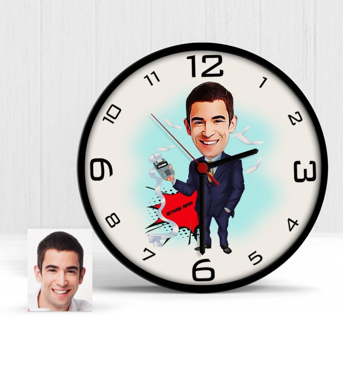 Kişiye Özel Bay Muhasebeci Karikatür Ahşap Duvar Saati - 2