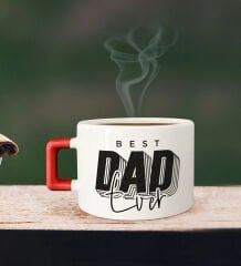 BK Gift Kişiye Özel Babalar Günü Tasarımlı Kırmızı Kulplu Çay & Kahve Fincanı-3, Babaya Hediye, Babalar Günü Hediyesi