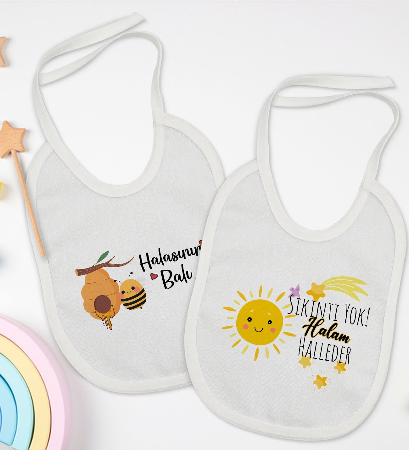 BK Kids Hala Tasarımlı 2’li Beyaz Mama Önlüğü-1