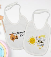 BK Kids Hala Tasarımlı 2’li Beyaz Mama Önlüğü-1