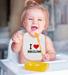 BK Kids I Love Barcelona Tasarımlı Pembe Bebek Mama Önlüğü - Model 1