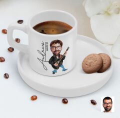 BK Gift Kişiye Özel Sunum Tabaklı Rock And Roll Karikatürlü Kahve Fincanı-1, Sevgiliye Hediye, Aileye Hediye, Arkadaşa Hediye