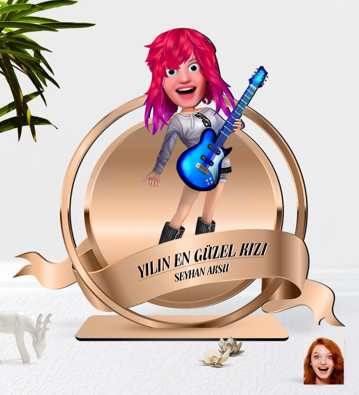 Kişiye Özel Kadın Animasyon Karikatürlü 3D Ahşap Biblo Plaket-11