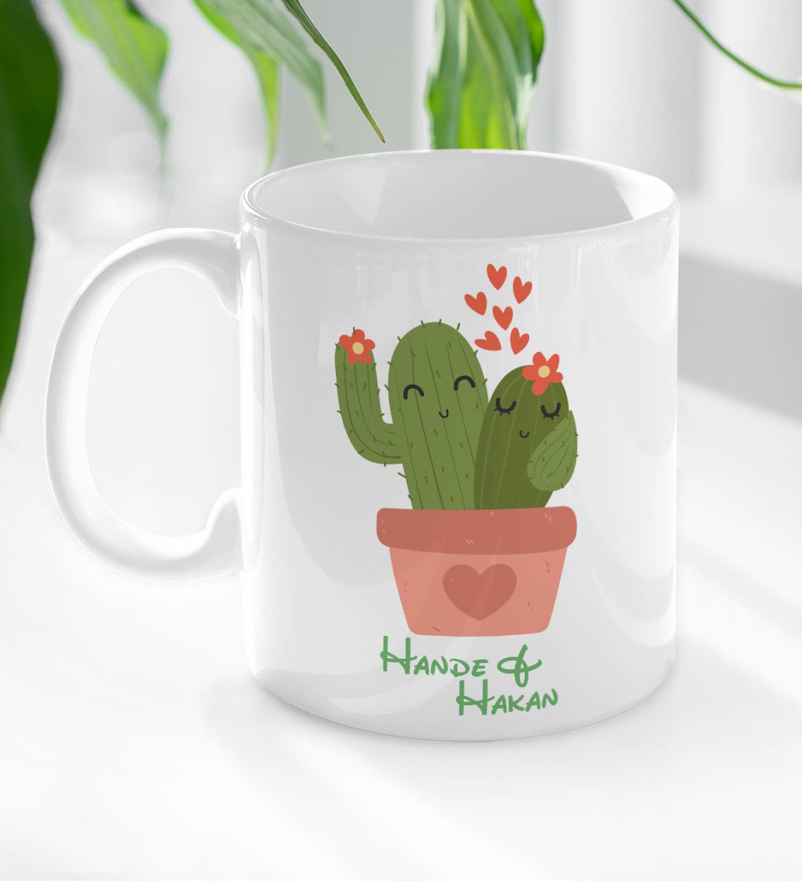 Kişiye Özel İsimli Kaktüs Tasarımlı Beyaz Kupa Bardak-11