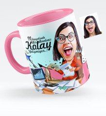 Kişiye Özel Bayan Bankacı Karikatürlü Pembe Kupa Bardak - 1