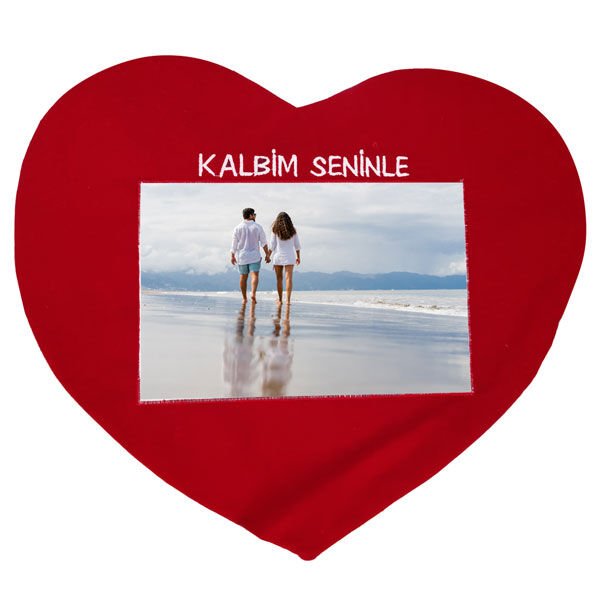 Sublimasyon Kırmızı Kalp Yastık - Kalbim Seninle