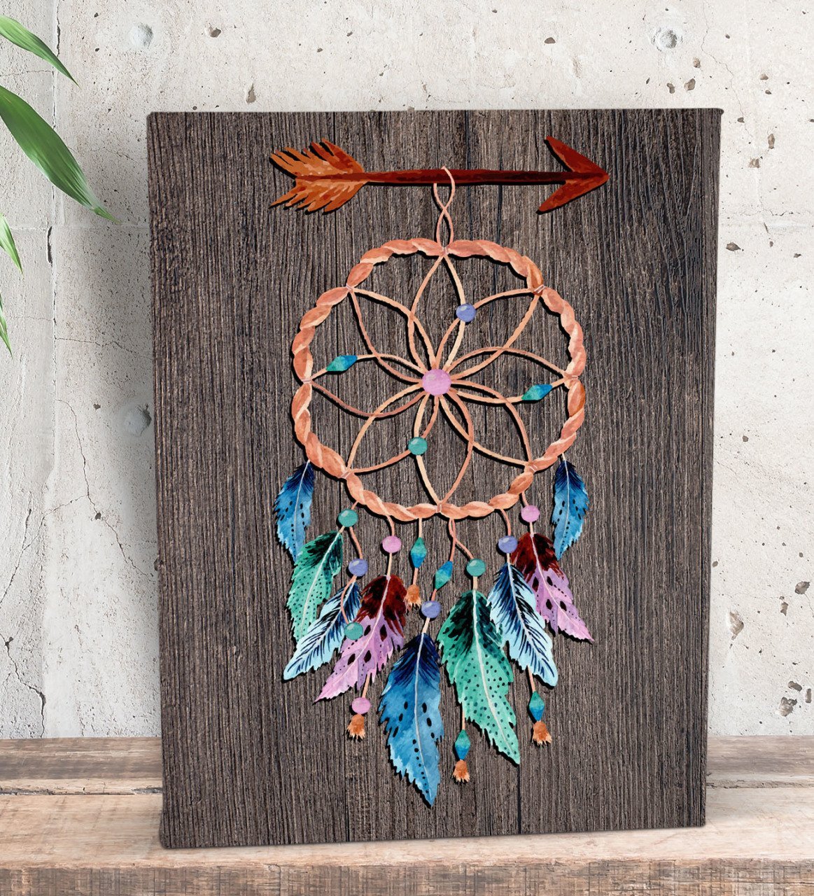 BK Gift Kızılderili Tasarımlı Dekoratif Mini Kanvas Tablo 15x20cm-1