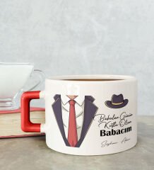 BK Gift Kişiye Özel Babalar Günü Tasarımlı Kırmızı Kulplu Çay & Kahve Fincanı-4, Babaya Hediye, Babalar Günü Hediyesi