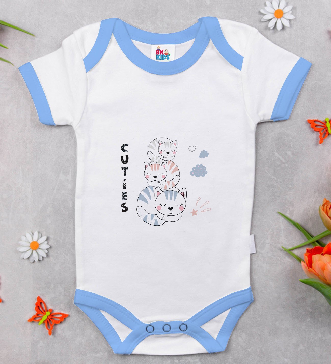 BK Kids Cuties Tasarımlı Mavi Bebek Body Zıbın-1