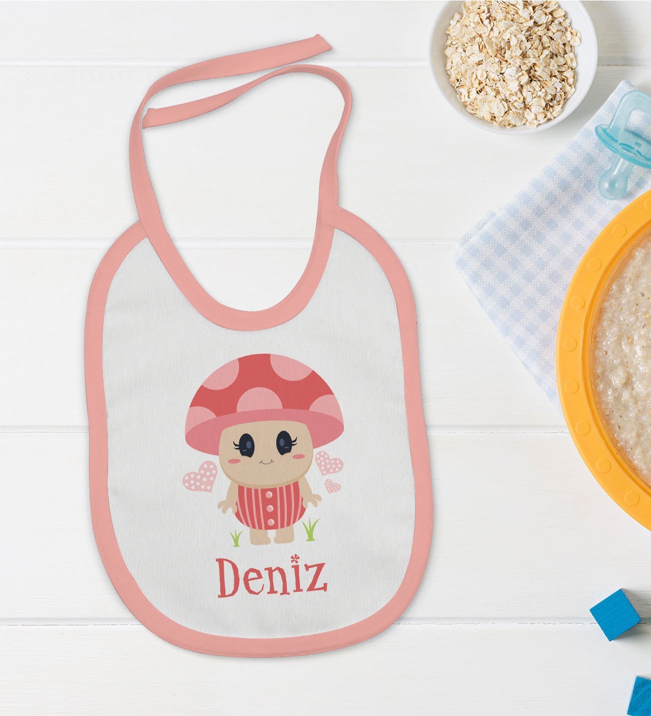 BK Kids Kişiye Özel Pembe Bebek Mama Önlüğü - Model 123