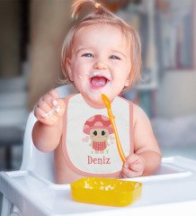 BK Kids Kişiye Özel Pembe Bebek Mama Önlüğü - Model 123
