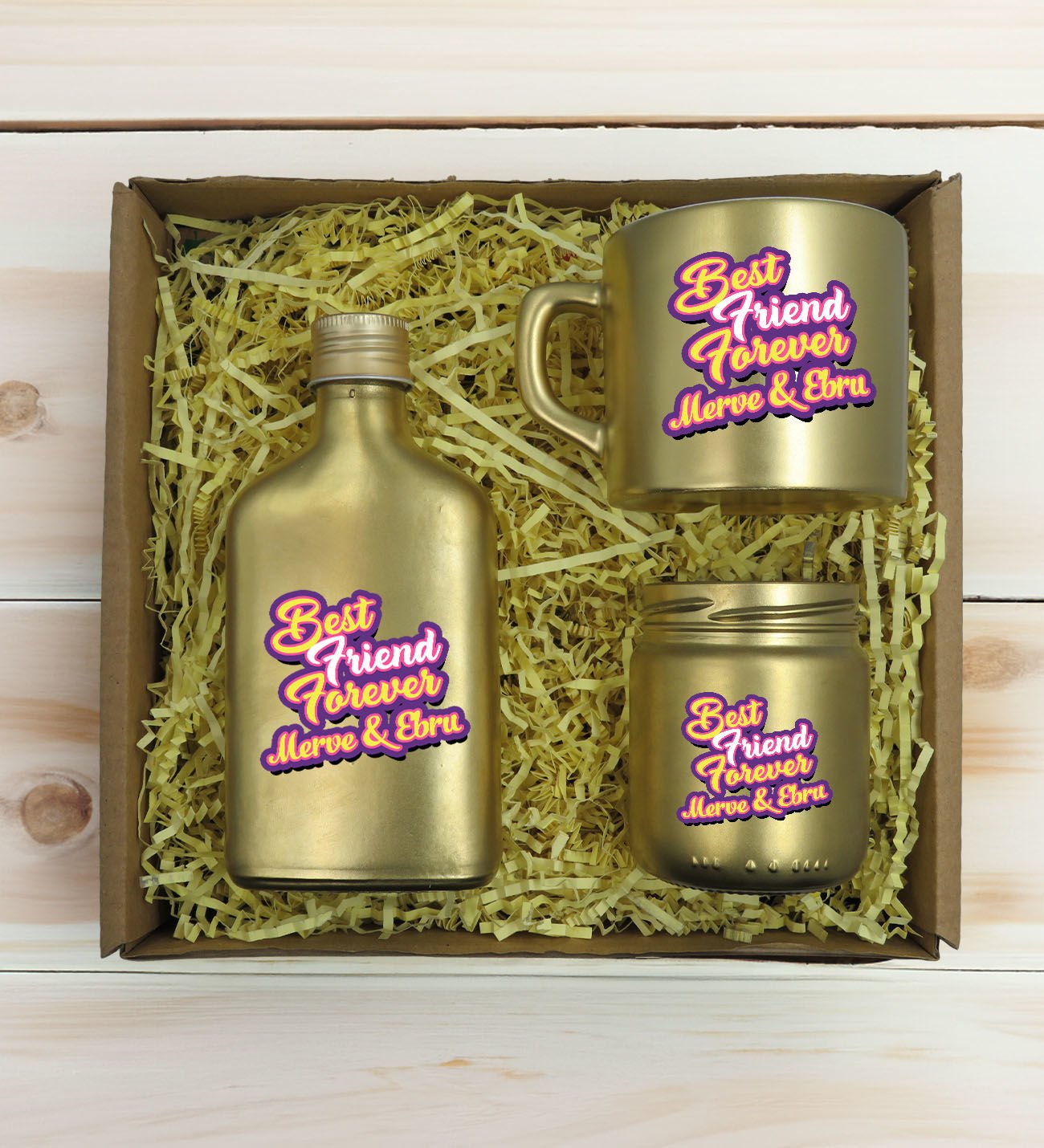 BK Gift Kişiye Özel İsimli DTF Best Friend Temalı Gold Kahve Fincanı & Kolonya & Mum Hediye Seti-3, Arkadaşa Hediye, Doğum Günü Hediyesi
