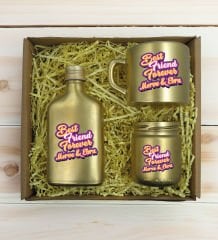 BK Gift Kişiye Özel İsimli DTF Best Friend Temalı Gold Kahve Fincanı & Kolonya & Mum Hediye Seti-3, Arkadaşa Hediye, Doğum Günü Hediyesi