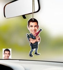 Kişiye Özel Erkek Kuaför Karikatürlü Ahşap Araba Dikiz Ayna Süsü