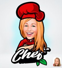Kişiye Özel Kadın Chef Karikatürlü Sosyal Medya Dijital Profil Fotoğrafı - Model 10