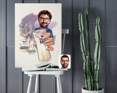 Kişiye Özel Erkek Rakı Karikatürlü Kanvas Tablo 50x70cm-1