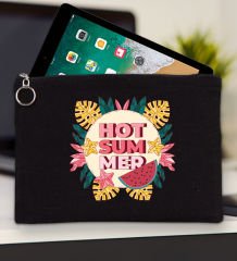BK Gİft Yaz Temalı-8 Siyah Tablet Çantası 30x21cm, Ipad Çantası, Baskılı Tablet Kılıfı