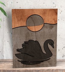 BK Gift Kuğu Tasarımlı Dekoratif Mini Kanvas Tablo 15x20cm-1