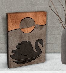 BK Gift Kuğu Tasarımlı Dekoratif Mini Kanvas Tablo 15x20cm-1