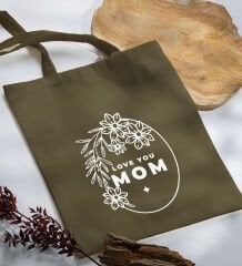 BK Gift Anneler Günü Tasarımlı Haki Kumaş Bez Çanta, Baskılı Omuz Çantası, Alışveriş Çantası, Anneler Günü Hediyesi, Anneye Hediye-4