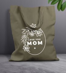 BK Gift Anneler Günü Tasarımlı Haki Kumaş Bez Çanta, Baskılı Omuz Çantası, Alışveriş Çantası, Anneler Günü Hediyesi, Anneye Hediye-4