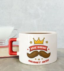 BK Gift Kişiye Özel Babalar Günü Tasarımlı Kırmızı Kulplu Çay & Kahve Fincanı-5, Babaya Hediye, Babalar Günü Hediyesi