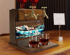BK Gift Kişiye Özel Kabartma Manzara Tasarımlı İsimli Çift Musluklu Doğal Ahşap İçki Standı-6, İçki Standı, Doğum Günü Hediyesi, Ev Hediyesi