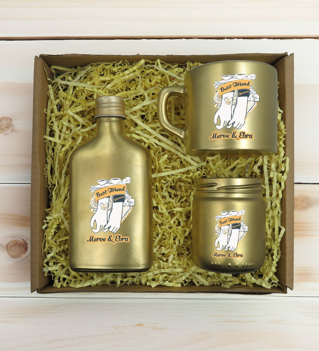 BK Gift Kişiye Özel İsimli DTF Best Friend Temalı Gold Kahve Fincanı & Kolonya & Mum Hediye Seti-4, Arkadaşa Hediye, Doğum Günü Hediyesi
