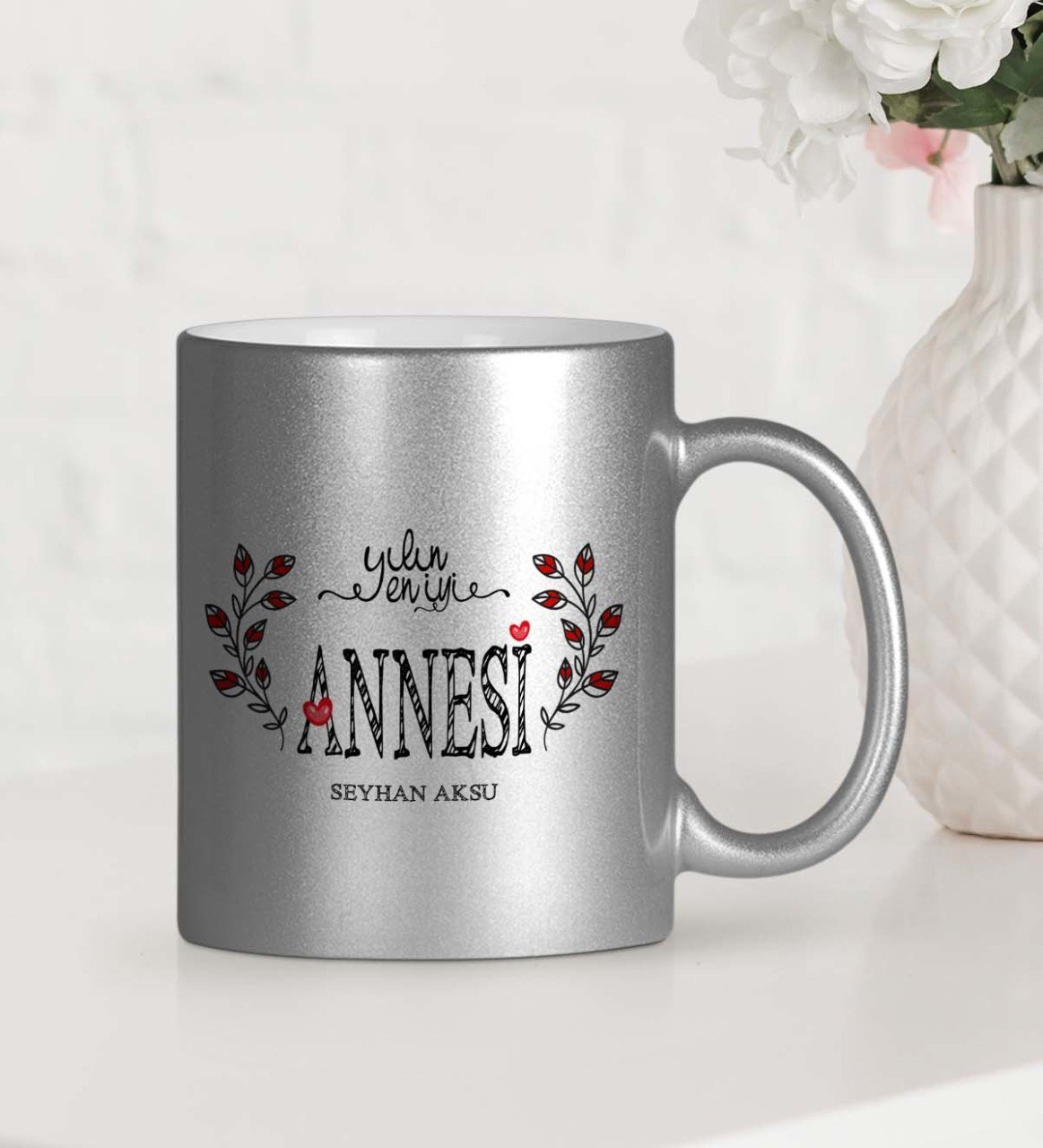 Kişiye Özel Yılın En İyi Annesi Gümüş Yaldızlı Kupa Bardak - 3
