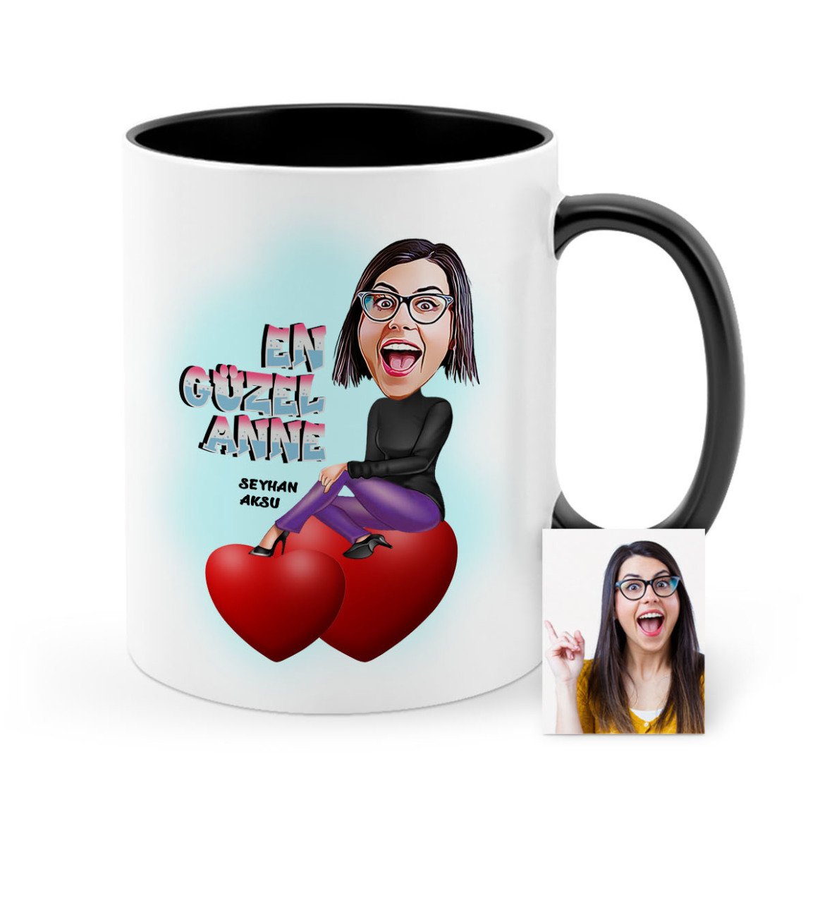 Kişiye Özel En Güzel Anne Karikatür Siyah Kupa Bardak