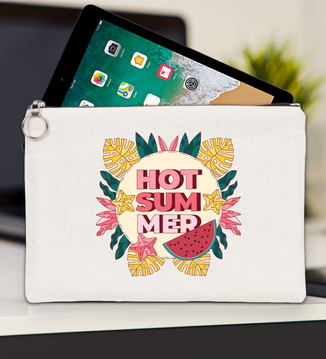 BK Gİft Yaz Temalı-8 Tablet Çantası 30x21cm, Ipad Çantası, Baskılı Tablet Kılıfı
