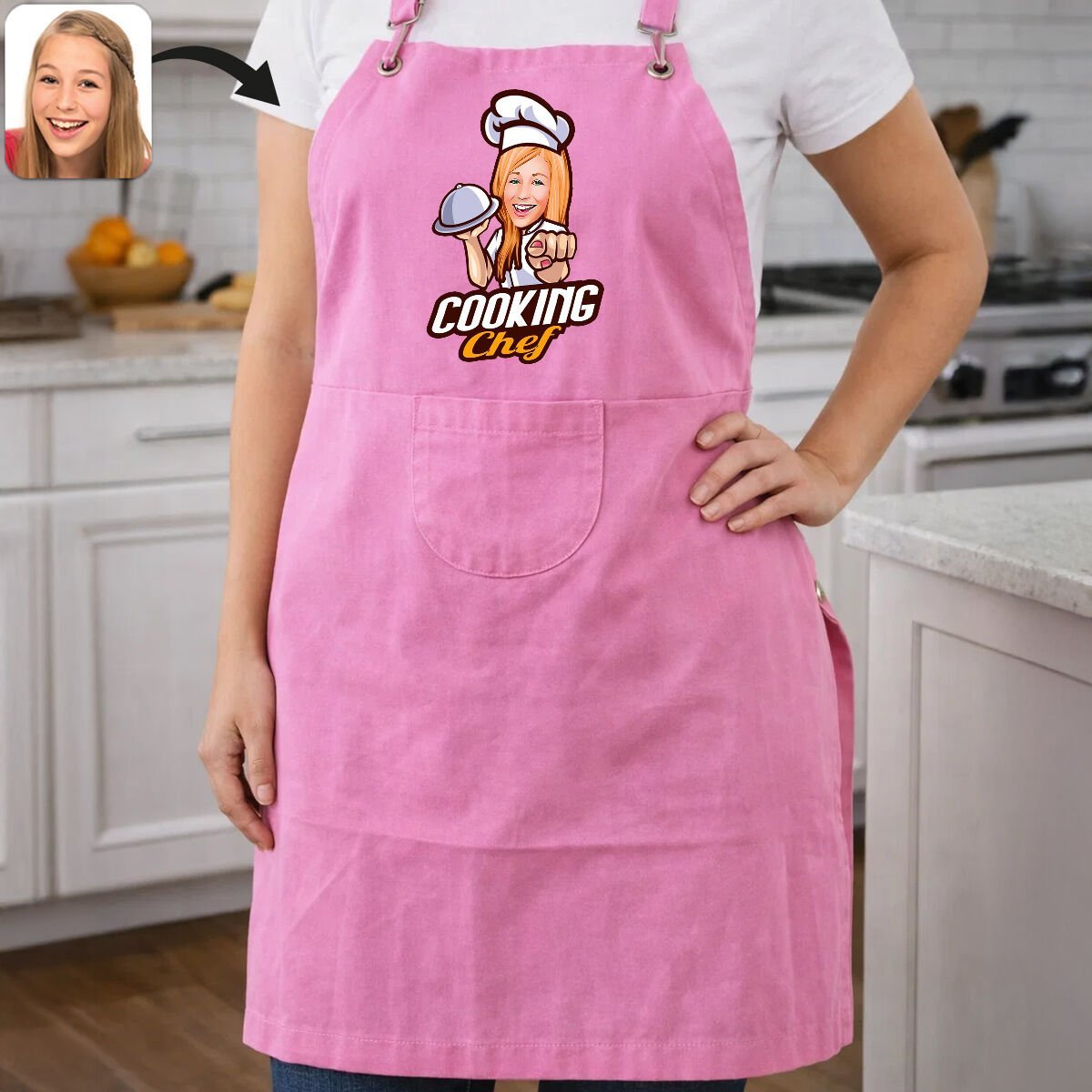 BK Gift Kişiye Özel Karikatürlü Pembe Mutfak Önlüğü -1, Aşçı ve Şef Önlüğü, Ev Hediyesi