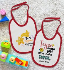 BK Kids Kişiye Özel Teyze Tasarımlı 2’li Kırmızı Mama Önlüğü-1