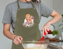 BK Gift Kişiye Özel Anneler Günü Karikatürlü Profesyonel Haki Mutfak Önlüğü, Aşçı Önlüğü, Şef Önlüğü, Arkadaşa Hediye-7