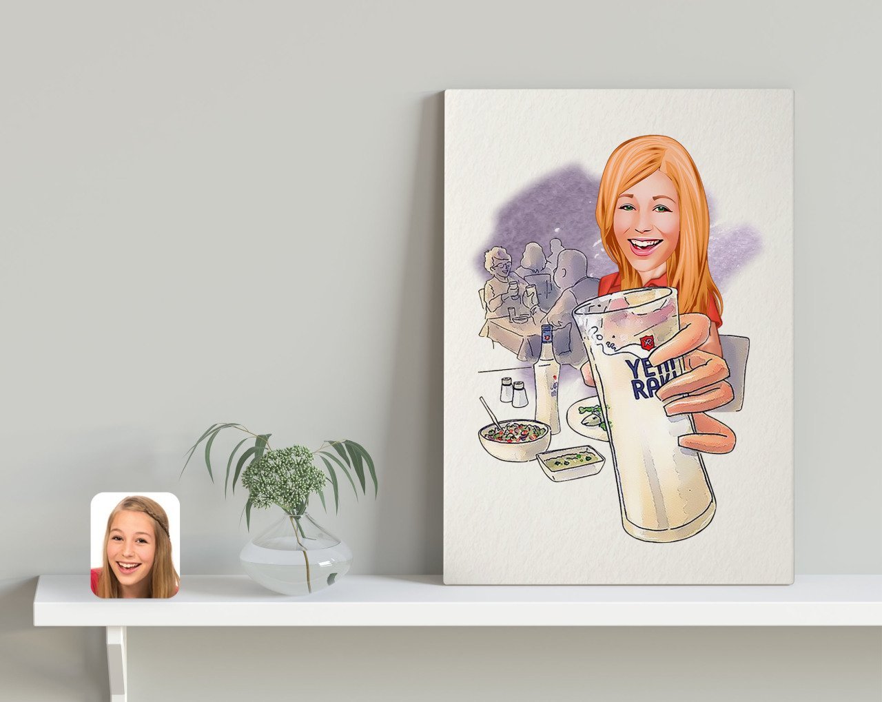 Kişiye Özel Kadın Rakı Karikatürlü Kanvas Tablo 30x50cm-1