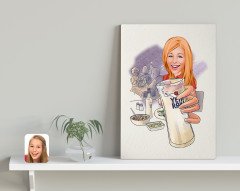 Kişiye Özel Kadın Rakı Karikatürlü Kanvas Tablo 30x50cm-1