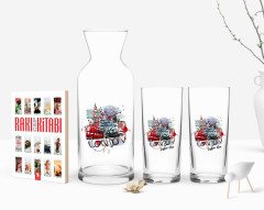 Kişiye Özel Renkli Baskılı London Tasarımlı İkili Rakı Bardağı Karaf ve Cep Kitabı Hediye Seti-1