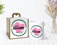 Kişiye Özel Ahşap Kutuda Anneler Günü Temalı Canım Annem Tasarımlı Beyaz Kupa Bardak-10