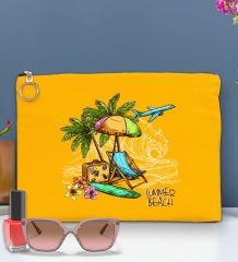 BK Gİft Yaz Temalı-9 Astarlı Sarı Portföy Çanta 30x21cm, Baskılı El Çantası, Organizer Çanta