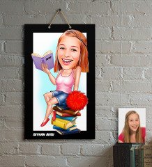 Kişiye Özel Bayan Öğrenci Karikatür Ahşap Tablo - 1