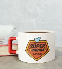 BK Gift Kişiye Özel Babalar Günü Tasarımlı Kırmızı Kulplu Çay & Kahve Fincanı-7, Babaya Hediye, Babalar Günü Hediyesi