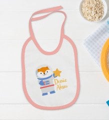 BK Kids Kişiye Özel Sevimli Astronot Tasarımlı Pembe Bebek Body Zıbın ve Mama Önlüğü Hediye Seti-3