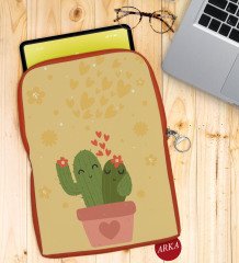 BK Gift Kaktüs Tasarımlı Taşınabilir Koruyucu Tablet Kılıfı & Organizer Çanta - Turuncu-2