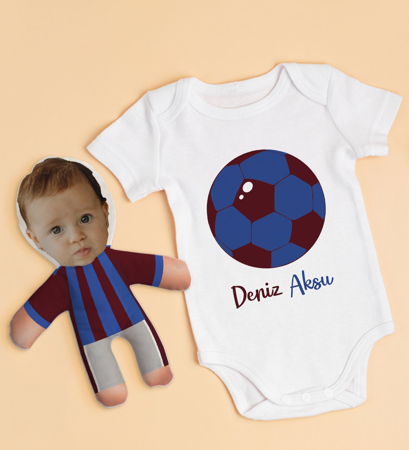 BK Kids Kişiye Özel Fotoğraflı Bebek Yastık ve Bebek Body Zıbın Hediye Seti - Model 5.5