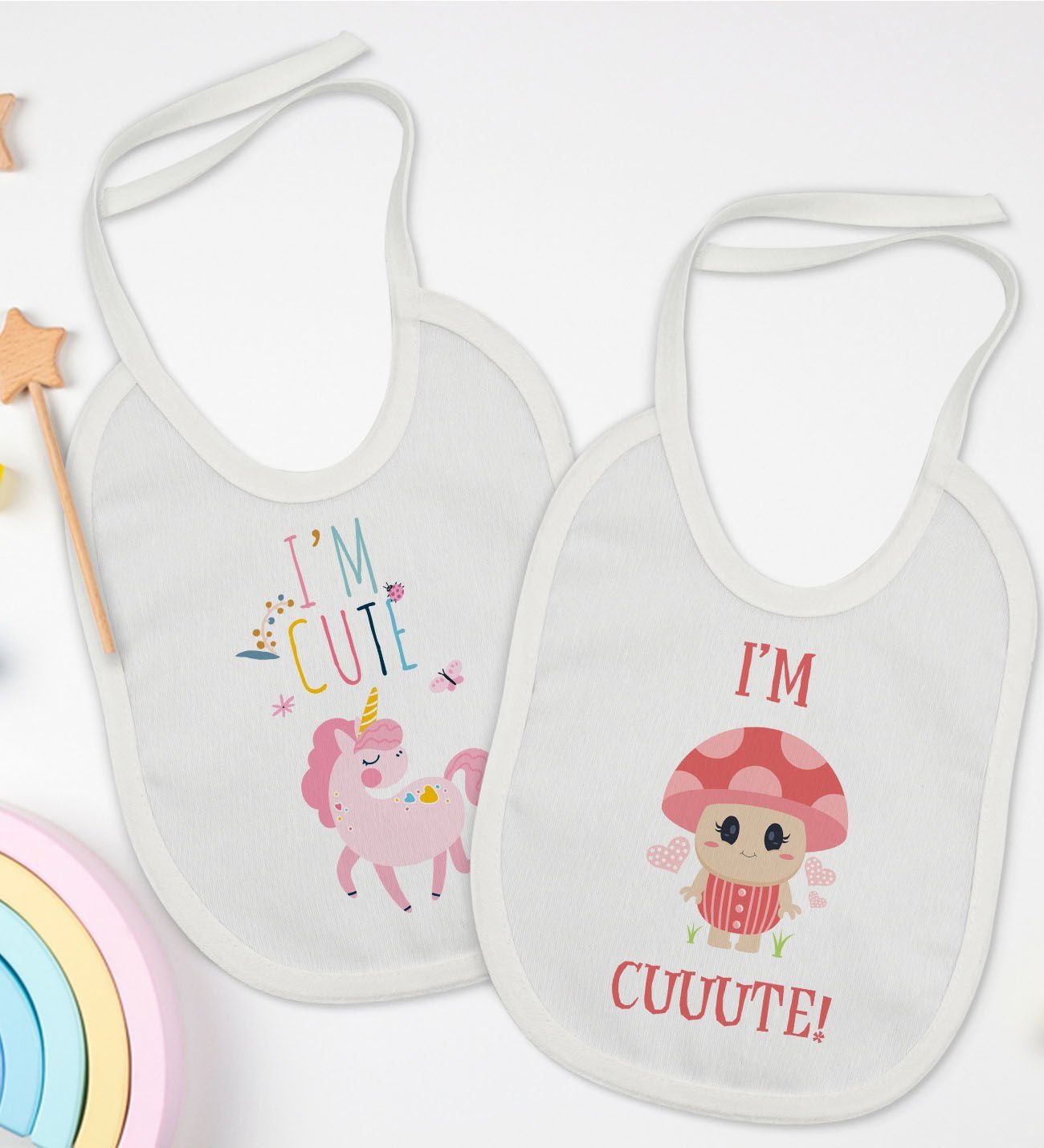 BK Kids I'm Cute Tasarımlı 2’li Beyaz Mama Önlüğü-1