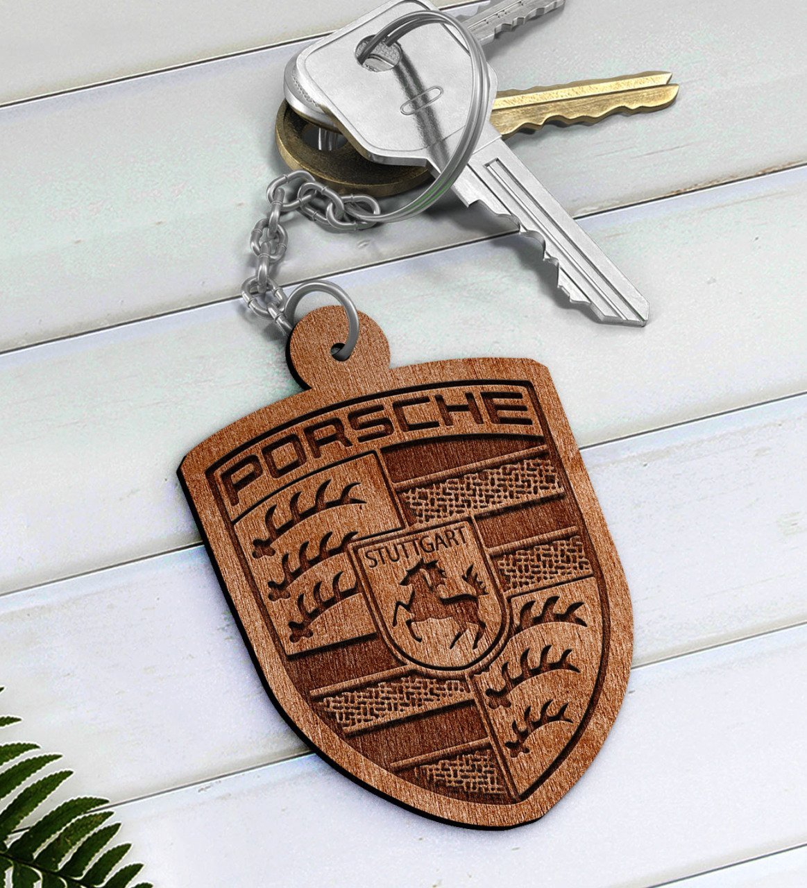 Porsche Logolu Ahşap Anahtarlık-1
