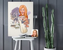 Kişiye Özel Kadın Rakı Karikatürlü Kanvas Tablo 50x70cm-1