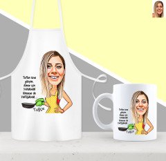 Kişiye Özel Kimse İçin Yanmam Karikatürlü Mutfak Önlüğü Kupa Seti-1