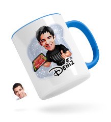 Kişiye Özel Erkek Kasap Karikatürlü Mavi Kupa Bardak-2